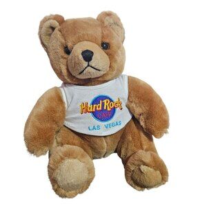 Hard Rock Cafe Las Vegas Teddy Bear Plush White Logo Shirt 90s Souvenir 8"